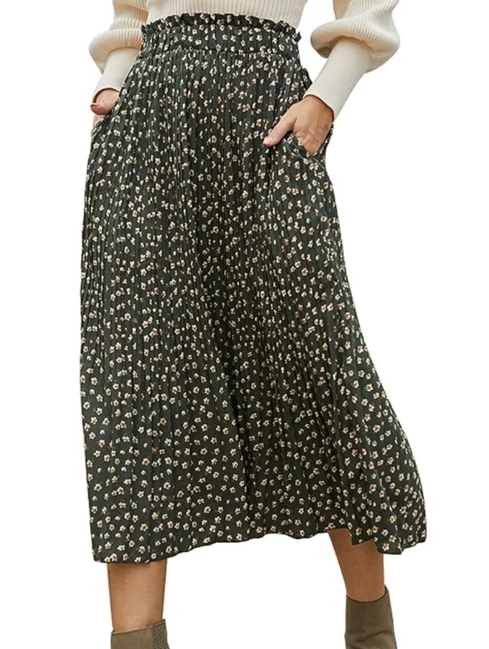 Floral Green Midi Skirt